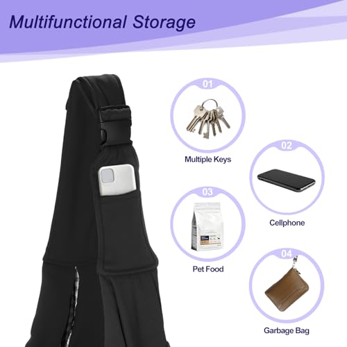 Dog and Cat Sling Carrier Up to 16.5 Lbs, Hand-Free Reversible Pet Sling Carrier with Adjustable Strap and Pocket, (Black, 1 Pcs) Intended for Hiking/Camping/Traveling - color: Black