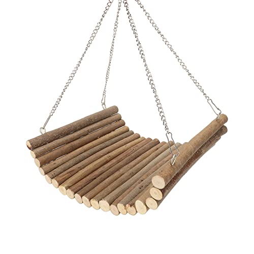 Hamster Wooden Swing, Natural Large Space Climbing Playing Toy with Hanging Chain for Parrots Gerbils and Similar Size Pets (20 * 30CM) - size: 20*30CM