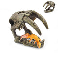 PINVNBY Reptile Resin Dinosaur Skull Decor,Crested Gecko Tank Accessories Hide Artificial Sabertooth Tiger Skull Skeleton Climbing Hideout Cave Landscape Decorations