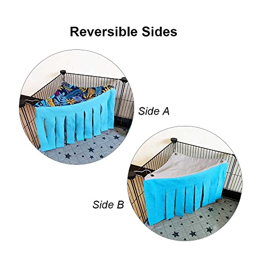 RIOUSSI Guinea Pig Hideout Hideaway Corner Fleece Toys Cage Accessories | Reversible Sides | Soft Fleece Fabric | Come with Hooks | Guinea Pig Hammock for Small Animals | Blue Leaves, Triangle - color: Blue Leaves