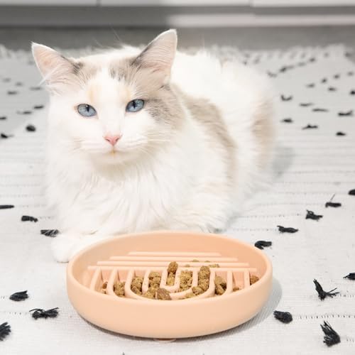 Slow Feeder Dog Bowls - Small Size Silicone Slow Eating Dog Bowl for Puppies & Dogs with Suction Cup -Dishwasher-Safe, Lick Mat Design, Reduces Gulping, for All Breeds, 6”x1.25”- Blush - color: Blush - Rainbow Design, size: Small (6” Across x 1.25” Tall)