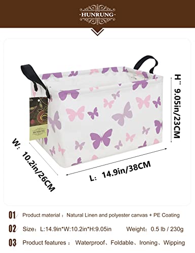 Rectangle Foldable Storage Basket Handles For Home, Purple Butterfly - color: Rec-Purple Butterfly