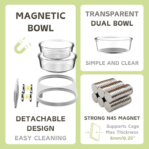 Magnetic Hamsters Feeding Set Freestanding Water Bottle Food Bowl for Glass Tanks, Suitable for Syrian Dwarf Hamsters Gerbils Mice Rats Degus (Gray, Magnetic-Mounted) - color: Gray