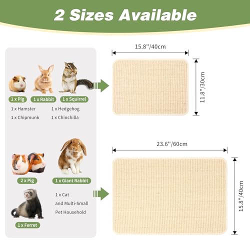 FHTONGE 2 Pcs Large Sisal Rabbit Scratching Mats for Cage Bedding | Non-Slip Base Scratcher, for Claws Sharpening Teeth Grinding Sleeping Cooling Chewing Biting, Bunny Scratch Pads Grass Mats - size: 23.6 x 15.8 in (Pack of 2)