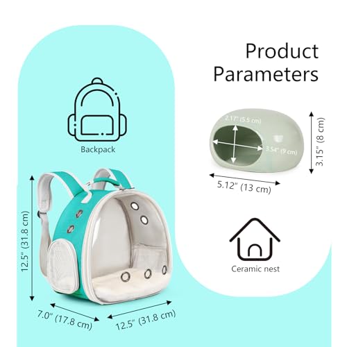 2-Pack Small Animal Backpack Carrier & Ceramic Hamster Hideout for Cooling Summer, Hamster House and Habitat Cool Bed for Other Similar-Size Small Pet Gerbil Rat Chinchilla - color: Green