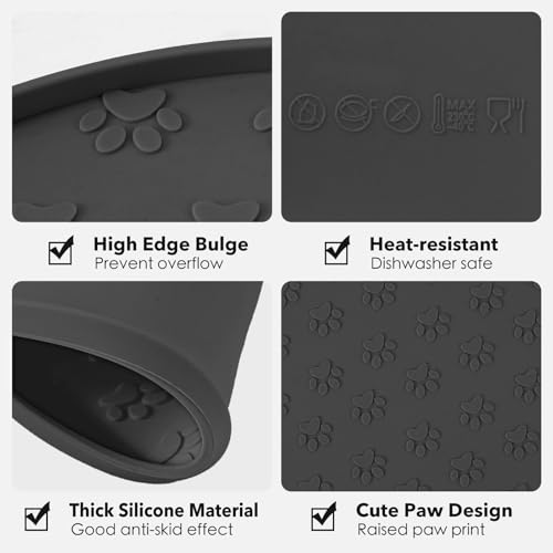 Silicone Pet Food Mat - Waterproof Dog & Cat Feeding Mat with High Lip to Prevent Spills & Protect Floors, Black - color: Black