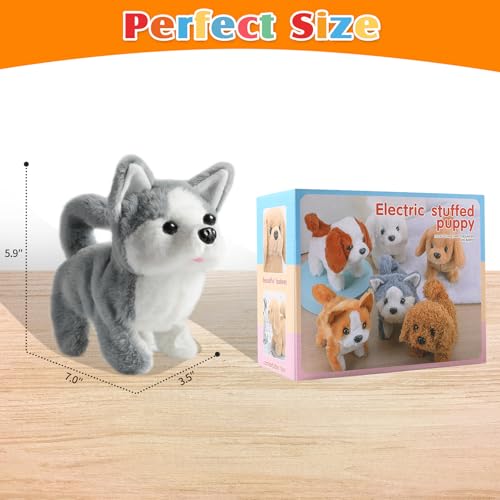 KSABVAIA Plush Husky Toy Puppy Electronic Interactive Dog - Walking, Barking, Tail Wagging, Stretching Companion Animal for Kids Toddlers - color: Husky Dog