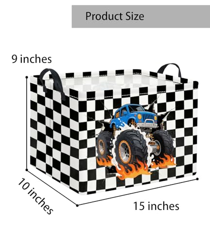 Rectangular Baby Kids Storage Basket for Home Kitchen Girls Cute Toy Storage Bin Organizer Shelf Book Room Decor(Checkered Truck) - color: Checkered Truck