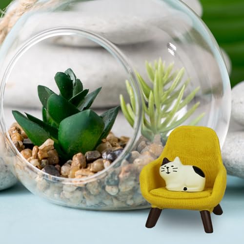 Mevodeata Cute Mini Cat Figurine with Small Sofa Resin Cat Figure for Office Home Decor - Cute Cat Gift for Cat Lovers (Yellow Sofa) - color: Little Cat-yellow
