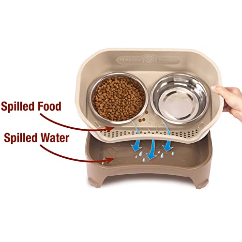 Neater Feeder Express Mess Proof Dog Bowls Elevated for Medium and Large Breed – Made in USA – No Spill Raised Slow Feeder Elevated Dog Bowl Stand, Slow Feed Food and Water Bowl Set, Cappuccino - color: Cappuccino, size: Medium to Large w/ 9 Peak Slow Fee