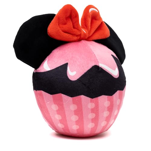 Buckle-Down Disney Squeaky Plush Dog Toy for Large, Medium & Small Dogs, Minnie Mouse Cupcake with Ears and Bow, 3.5" x 4.5"
