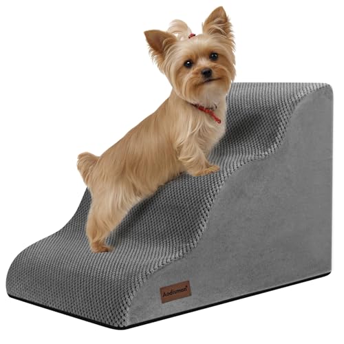 Aodisman Dog Stairs for Small Dogs,3 Step Dog Ramp for Couch,Non-Slip Steps | Pet stairs help small dogs, old cats, and puppies reach couches and chairs easily, durable indoor dog steps,15.4" H,Grey - color: Grey