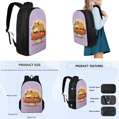 Mushroom Copybara Backpack and Lunch Bag Set for Girls Bookbags for 2Nd Grade Kids Water Bottle Holder and Large Capacity Pencil Case 4 in 1 Set School Presents for Daughter/Son - color: Mushroom Copybara