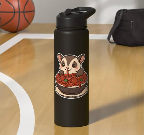 Cute Sugar Glider Spaghetti Pasta Stainless Steel Insulated Water Bottle - color: Black