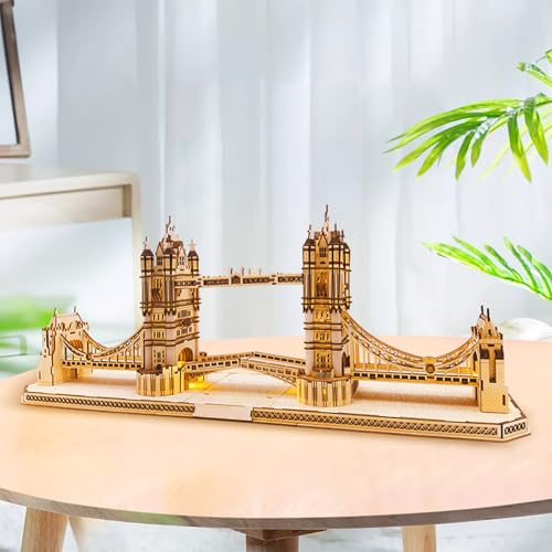 3D Wooden Puzzle for Adults, England Britain London Bridge Wood Architecture Model, DIY Mechanical Building Kit Craft Hobbies Toy, Birthday Festival Gift for Women Men, Home Decor, 450 PCS - style: London Bridge