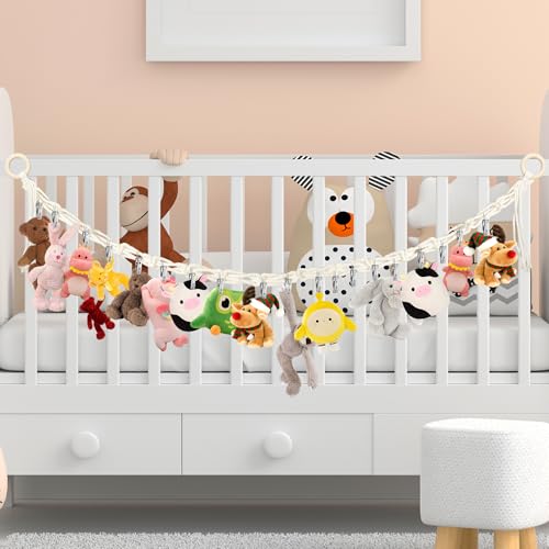 Stuffed Animal Storage Hammock Corner Hanging Stuffed Animal Holder | Boho Stuffed Animal Organizer Chain with 20 PCS Metal Clips for Hanging Hats Socks Holiday Cards - color: 1pc Beige