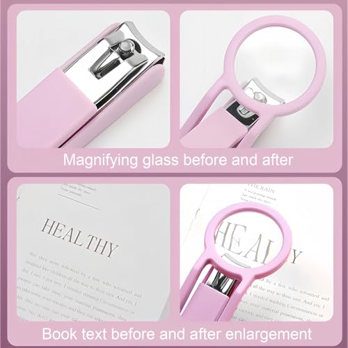 2.5X Magnifying Nail Clippers-Carbon Steel Blades,ABS Handle,Rust-Proof,Long Lasting-Includes Acrylic Nail Cutter,Scissors,Nail File, Toenail Clippers (Pink)