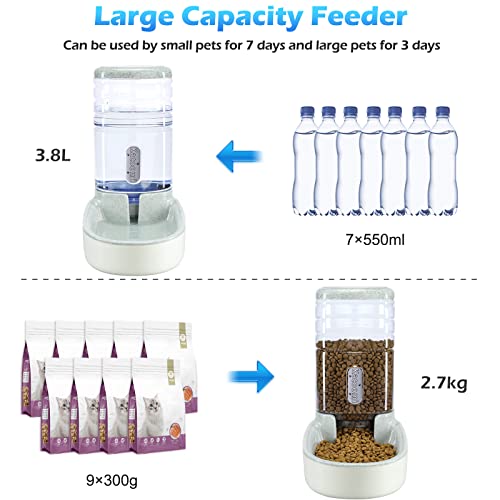 Automatic Dog Cat Feeder and Water Dispenser Gravity Food Feeder and Waterer Set with Pet Food Bowl for Small Medium Dog Puppy Kitten, Large Capacity 1 Gallon x 2(Grey) - color: Grey