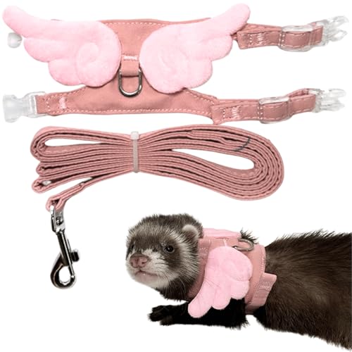 Ferret Harness and Leash with Adjustable Buckle for Small Pets, Soft Breathable Walking Vest with Angel Wings for Guinea Pig, Bunny, Rabbit, Kitten, Chinchilla (Pink) - color: Pink