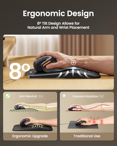 ProtoArc MP50 Ergonomic Mouse Pad with Wrist Rest, PU Leather, Black | 8° slope & massage points, soft memory foam, Large 12x8 Inches, Non-slip base. Relieves wrist strain for office & home - color: Black PU Leather