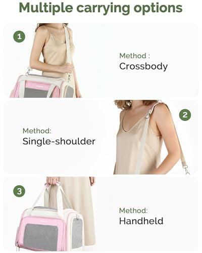Homespon 34.5L Soft-Sided Cat Dog Carrier, Airline Approved Pet Bag | Collapsible Travel Bag with Removable Bed for Small Dogs & Cats - color: Pink