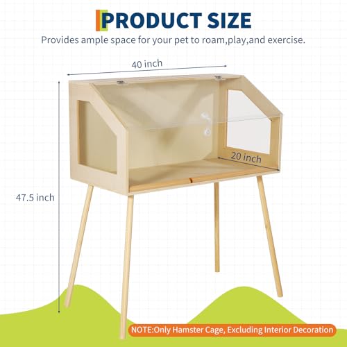 Spacious Wooden Hamster Cage with Legs, Chew-Proof Acrylic Window & Openable Top – Easy Access, Ventilated Habitat for Hamsters, Guinea Pigs, Chinchillas, Gerbils – Large Size 101.6×50.8×120. - size: 40" L x 20" W x 47.5" H