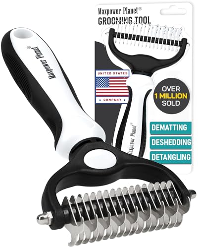 Maxpower Planet Pet Grooming Brush - Double-Sided Undercoat Rake for Dogs and Cats, Extra Wide, Reduces Shedding by 95%, White | White, Dual-Sided, Dematting, Deshedding, Detangling, Removes Dander, Trapped Dirt, Non-Slip Handle - color: White, size: Larg
