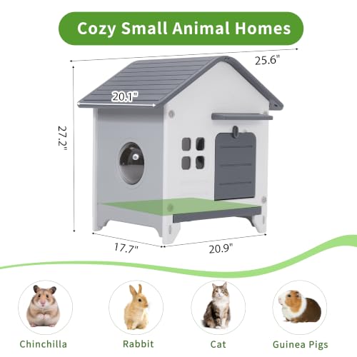 Plastic Rabbit Cage Outdoor Indoor, Bunny Cage Guinea Pig Cages Enclosure | Waterproof Rabbit Hutch Leak-Proof Pull-Out Tray&Chew-Proof, Easy-Clean & Ideal for Small Animal Cage Enclosure - size: 25.6"L x 20.1"W x 27.2"H