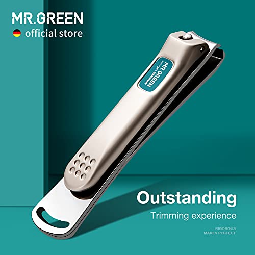 MR.GREEN Nail Clippers Curved Blades Fingernail Cutter Nippers Manicure Scissors Stainless Steel Pedicure Tools with Nail Flies (Medium-Blue+Glass File) - color: Medium-blue+glass File