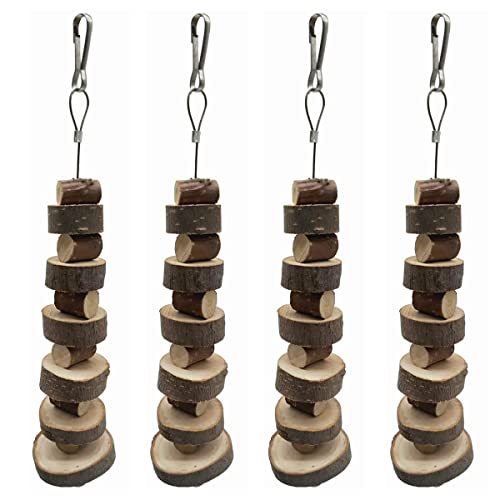 LWINGFLYER Small Animal Chews Toy Natural Apple Wood Block Cage Hanging Molars Treats Snack for Hamsters Rabbits Bunny Bird Parrots Chinchilla Guinea Pig Gerbils Squirrels (4pcs Natural Apple Wood) - color: 4pcs Natural Apple Wood