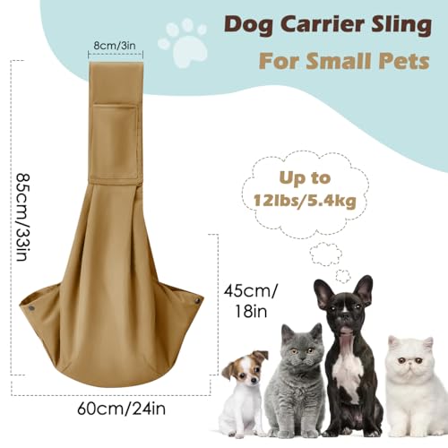 Pawaboo Small Dog Sling Carrier | Reversible Puppy Small Pet Carrier,Hands Free,Safety Buckle,Storage Pocket for Travel,Outdoor Activities Khaki - color: Khaki