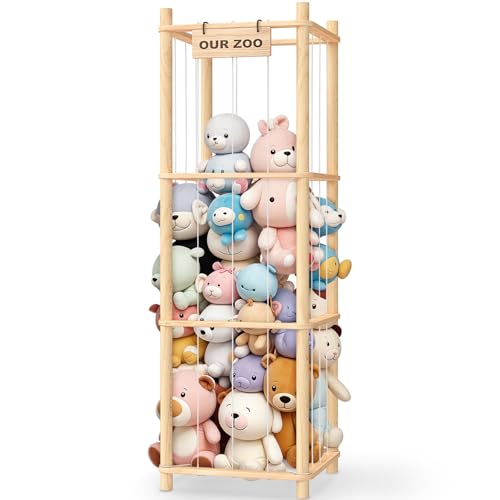 Woodure Stuffed Animal Storage & Organizer, Wooden Cute Zoo Toy Holder for Toddler Rooms, Playrooms & Bedrooms - color: Natural