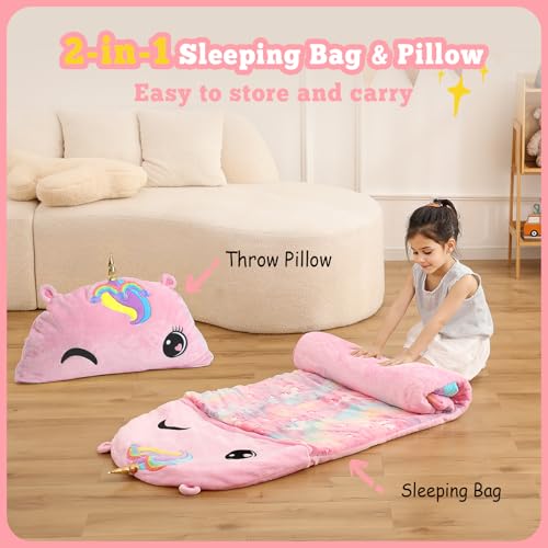Kids Sleeping Bag, Plush Toddler Slumber Bag 2-in-1 Pillow, Soft Sleeping Bag, Nap Mats for Preschool,Daycare,Travel,Gift, Ages 3-12 - style: Unicorn
