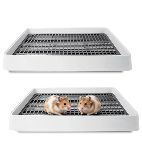 2 Pack Rabbit Litter Box with Grate, Large Shallow Bunny Litter Box Tray Plastic Guinea Pig Training Pan for Small Animals, Hamster, Hedgehog, Chinchillas, 14.5 x 11.6 x 2.5 Inch