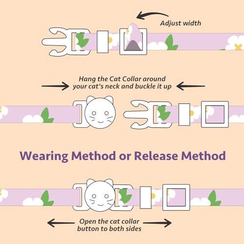 2 Pack Cotton Cat Collar Purple and Pink Flowers Cute Kitten Cat Collar | Breakaway Breathable Soft material With cute pendants with Bell - color: Purple&Pink