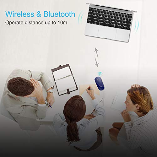 FENIFOX Wireless Bluetooth Mouse, Slim Travel Silent Rechargeable Blue | Flat, Portable, Whisper Quiet, 3 Buttons Design , 2400 DPI Precision for iPad Laptop MacBook Tablet iPhone - color: Blue
