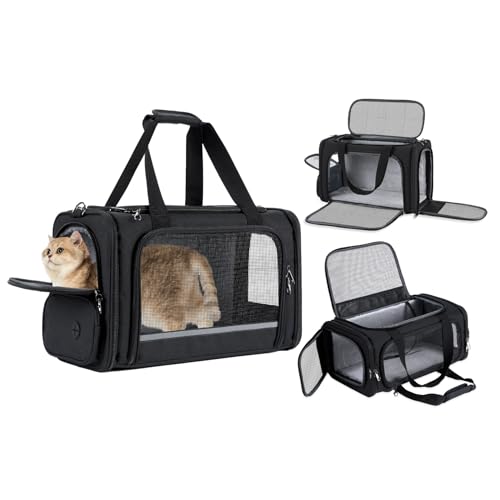 Cat Carrier Pet Travel Carrier by Airplane Approved Under Seat, TSA Airline Approved Soft-Sided Carrier Bag for Cats, Dogs, 17.5 x 8.5 x 11 Inches, Black - color: Black