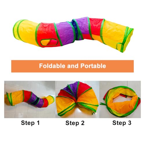 Cat Tunnel, Cat Tunnels for Indoor Cats, S-Shape Foldable Cats Cave | Interactive Toy Pet Tube with Interactive Peephole Crinkle Sounds for Rabbits, Kittens, Ferrets, Puppy Playing & Exploring - color: S - 2 Way Yellow Green