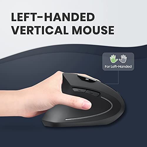 Perixx PERIMICE-713L, Wireless Ergonomic Left Handed Vertical Mouse, 6 Buttons Design, 3 Level DPI, Black, Medium - style: Wireless