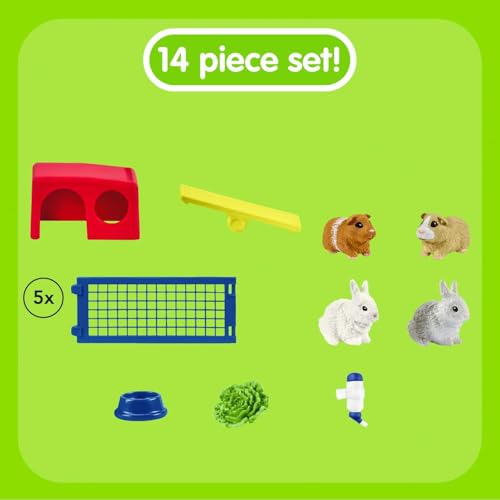 Schleich Farm World - 14Pc Rabbit And Guinea Pig Hutch - Kids 3+ | 42500 | Farm Animal Figurine, Realistic Animal Toys, Barn Toy for Kids 3+, Screen-Free Imaginative Pretend Play, Montessori Toy - size: Current Box Style