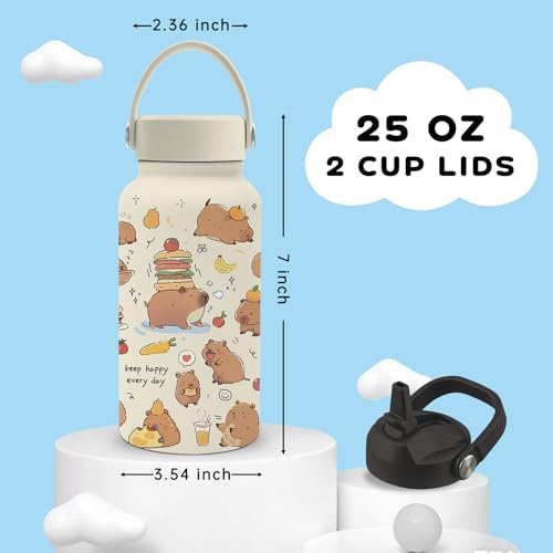 Gifts for Capybara Lover, 25oz Capybara Water Bottle with Straw Lid & Direct-drink Lid- Cute Kapibara Insulated Water Bottles, BPA-free Leakproof Sports Waters Bottle for School Travel, Gift Cup - color: Capibara