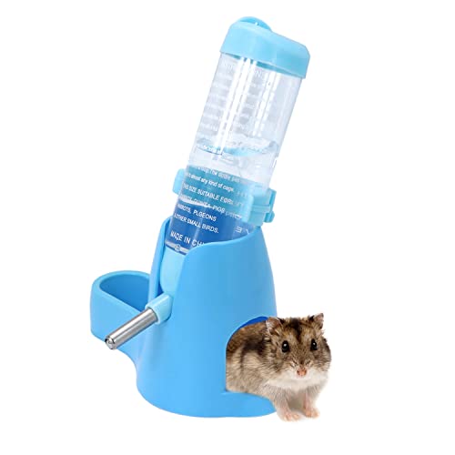 Wontee 3 in 1 Hamster Water Bottle with Food Bowl Hideout Base, 125ML, Blue | Water dispenser, food container, hideout, stable base, easy to refill, for glass tank/cage, dwarf hamster/mouse/gerbil, 4.2oz - color: Blue, size: 125ML