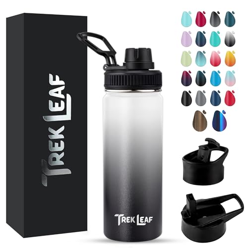 Travel Water Bottle with 3 Lids (Spout, Straw, Flip) Leak Proof, Quality, Vacuum Insulated, Stainless Steel (Day & Night, 18 oz) - color: Day & Night, size: 18 Ounces