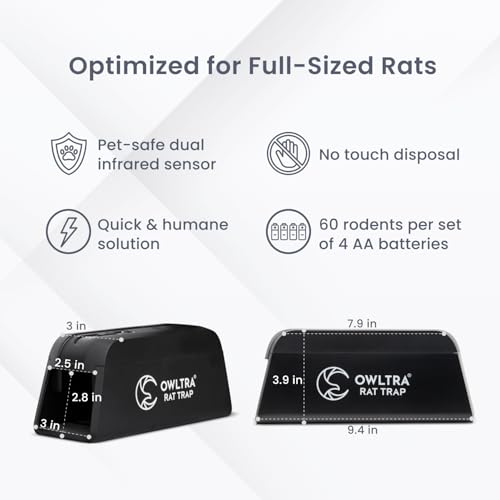 OWLTRA OW-1 Indoor Electric Rat Trap, Instant Kill Rodent Zapper with Pet Safe Trigger, Black, Large - size: 1 Pack, style: Electric Rat Trap