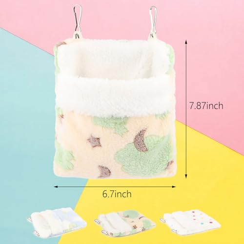 Sugar Glider Sleeping Pouch Hanging Bed for Small Pets, Green | Soft flannel warm & cozy, pouch snuggle design, metal hooks for easy hang, portable, fits hamsters/rats/hedgehogs/squirrels - color: Green