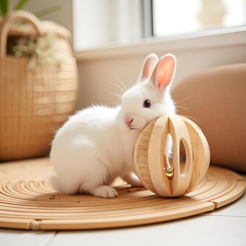 2Pcs Wood Color Natural Wood Dumbells Unicycle Bell Roller Pet Chew Toy for Guinea Pigs Rat Rabbits,Guinea Pig Toys Boredom,Small Animals Will be Very Happy Toys(No Bark Watermelon Ball)