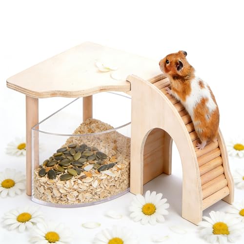 2-Piece Wooden Play Platform Set for Dwarf Syrian Hamsters Gerbils Mice Degus | Natural Pine Hamster Cage Accessories for Small Pets Climbing Resting and Hiding (1 Pack)