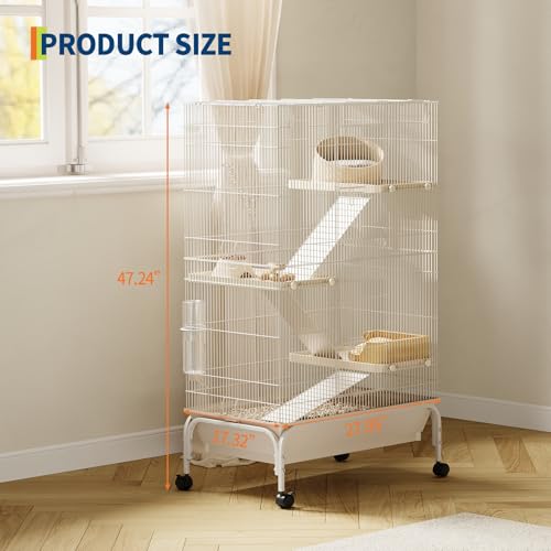 Garvee Ferret Cage, 47" h Large Nation Cage with 3 Removable Ramps, Food Bowl, Water Bottle, Metal Small Animal Cages on Wheels for Chinchillas, Guinea Pigs, Rabbit, Sugar Glider