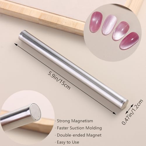 Cat Eye Magnet for Nails 6 PCS, Super Long Double-head Nail Polish Magnet Pen, Flower Design Nail Magnetic Pen, Stick for 3D French Cat Eye Gel Polish with Y/V Shape Clippers Heart Magnetic DIY Tools - color: 6pcs