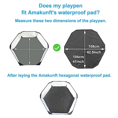 Amakunft Waterproof Hexagon Playpen Mat Washable Pee Pad Fit with Small Animal Playpen (42.5in x 41in) Reusable Pet Bedding Liner for Guinea Pig, Rabbit, Hamster, Chinchilla, Hedgehog Indoor/Outdoor - size: 1pc